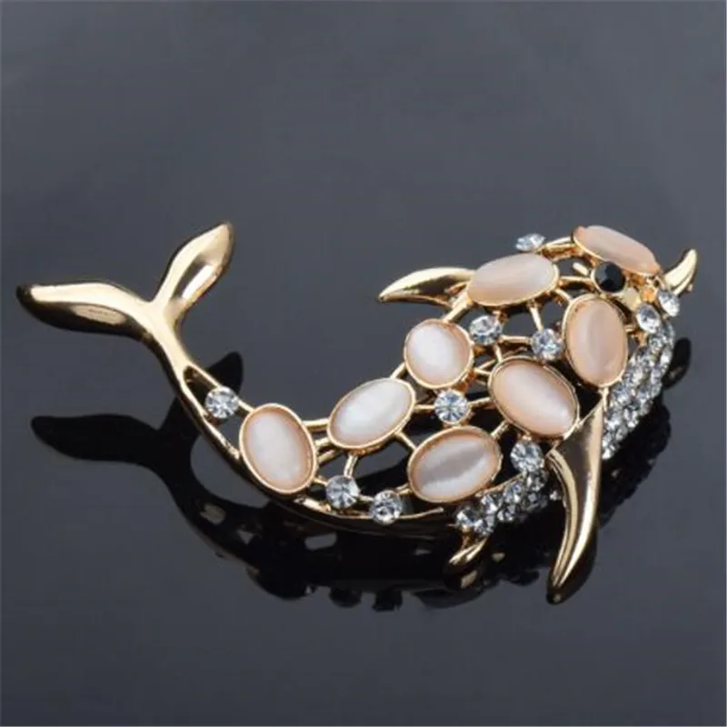 WKOUD Rhinestone Animal Brooches for Women Crystal Opal Dolphin Large Vintage Brooch Pins Men Suit wedding dress Accessories | Украшения и