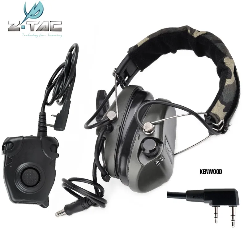 Kenwood Z-Tac Тактический головной убор Sordin шумоподавление стрельба наушники Midland PTT Baofeng страйкбол тактическая гарнитура Softair Z111 - Цвет: Kenwood