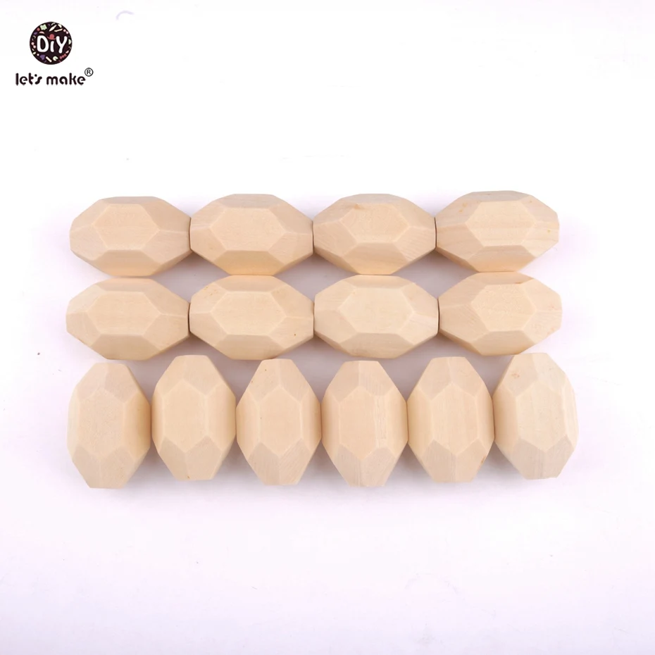 

Let's Make Unfinished Wood Beads Geometric Polygon Beads 40pcs 32*22mm DIY Teething Jewelry Nursing Necklace Wooden Teether