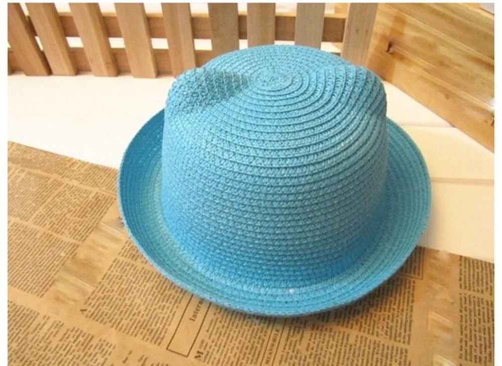 Летняя детская шапочка, детские дышащие соломенные шляпы, Детские солнечные шляпы с кошачьими ушками, милые однотонные детские шляпы для мальчиков и девочек