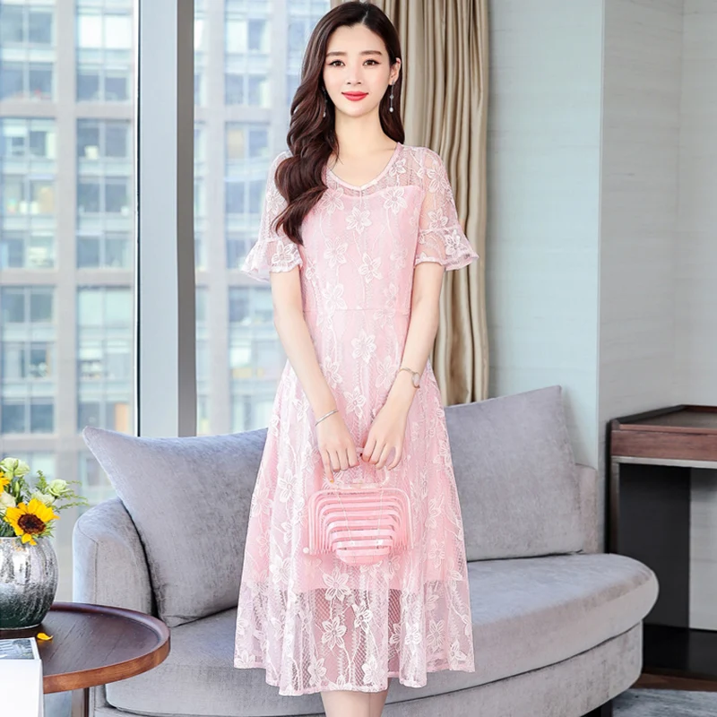 Новинка модное женское кружевное летнее платье новинка 2019 корейский элегантный