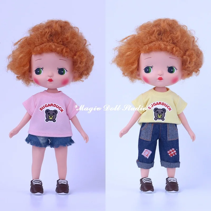 [MG680] 2019 доставка наряды для кукол Neoblythe # короткий топ с принтом медведя джинсы