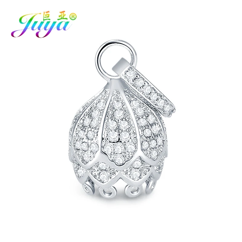 White Gold Juya ручной работы аксессуары с бахромой роскошный декоративный Шарм Корона шарик колпачок разъем кулон для женщин DIY Ювелирные изделия с кистями решений - Окраска металла: White Gold