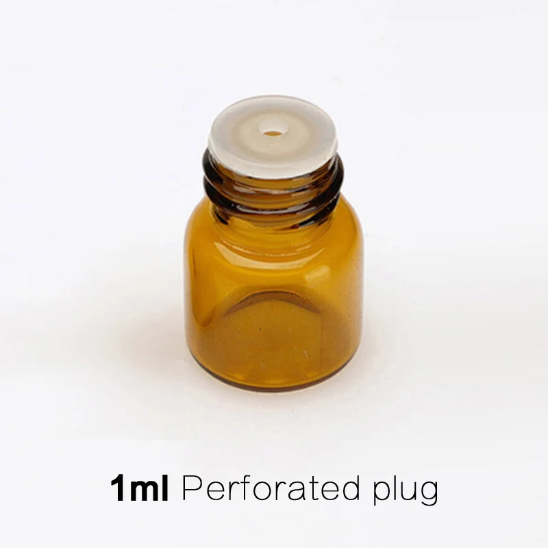 Perforated plug 100 шт./лот 1 мм Янтарное стекло эфирное масло бутылка с уменьшенным горлышком и Кепки маленькая стеклянная бутылка для жидких бутылочка для анализа - Цвет: Perforated plug