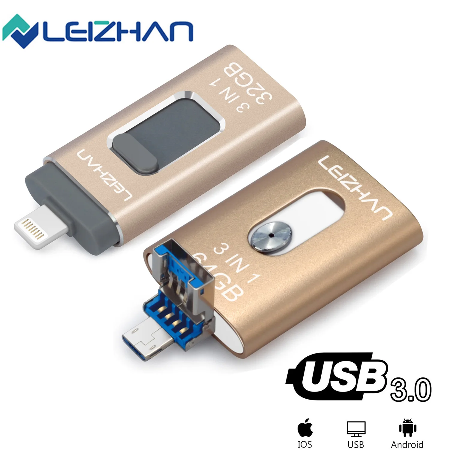 Флэш накопитель USB LEIZHAN с разъемом Lightning для iPhone iPad Micro Android 128 ГБ 64 32 16 флеш Usb 3 0|USB