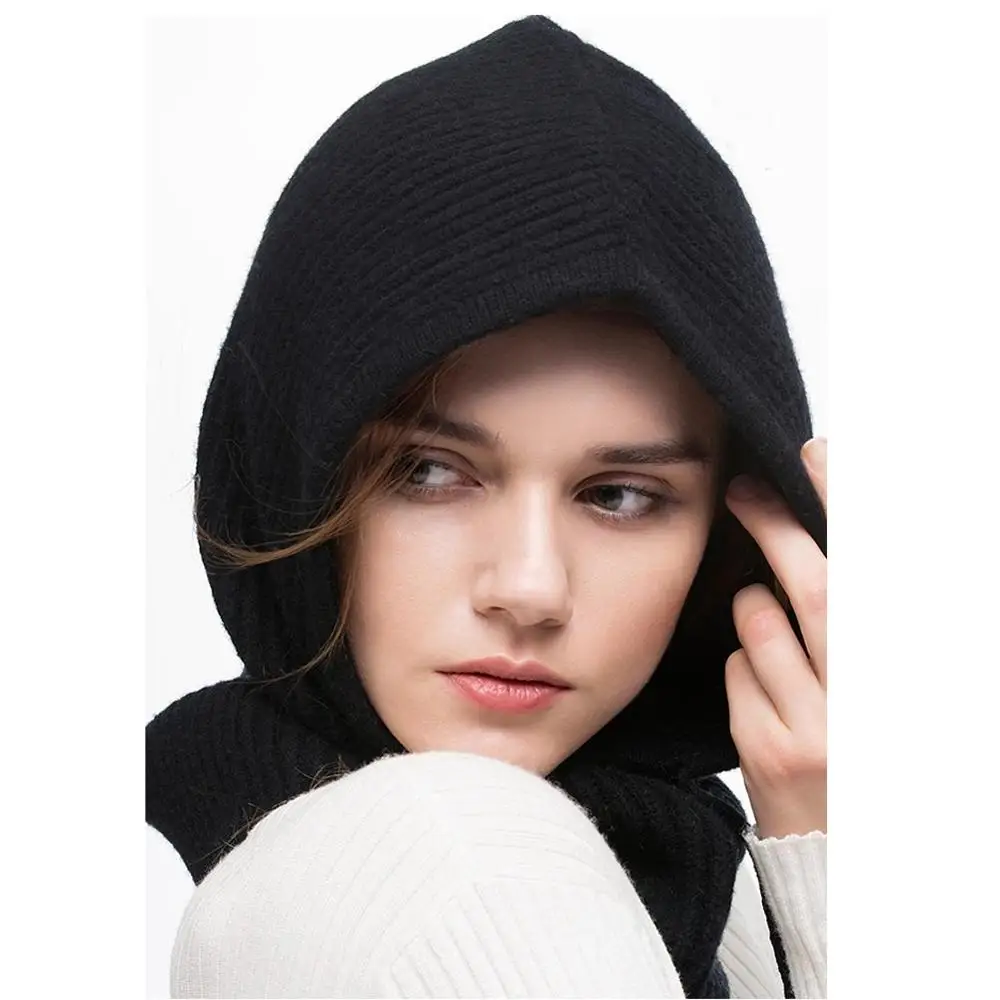 Black Skullies бини шапка Балаклавы кашемир смешивание шнурок шапки черный белый мягкий уютный открытый шарф с капюшоном для велоспорта Пешие прогулки - Цвет: Black