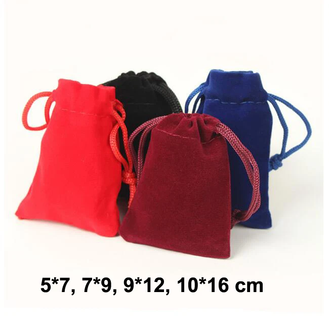 

50pcs/lot 5x7, 7x9, 9x12, 10x15 cm Colorful Drawstring Velvet Pouches Jewelry Bags Necklace Earrings Ring Pouch Packing Gift Bag