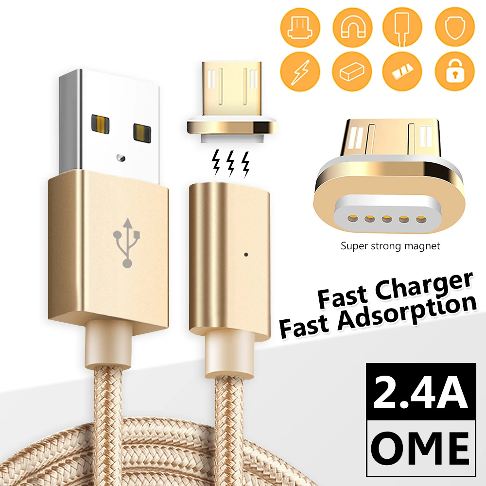Android Золотой кабель для передачи данных мобильного телефона с магнитным микро USB