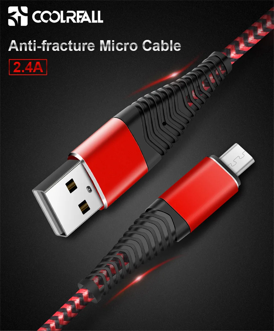 Coolreall 2.4A Micro USB кабель для быстрой зарядки USB кабель для передачи данных нейлоновый шнур синхронизации для samsung huawei Xiaomi Andriod Micro usb телефон