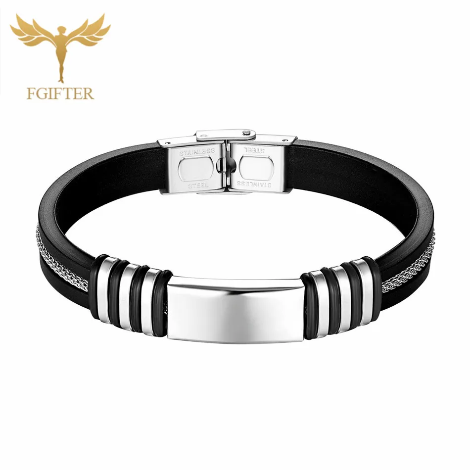 Bracelets Bangles Серебряный Браслет-манжета из нержавеющей стали черный силиконовый серебряный полый браслет Женские аксессуары ювелирный браслет Jonc - Окраска металла: Bracelets Bangles