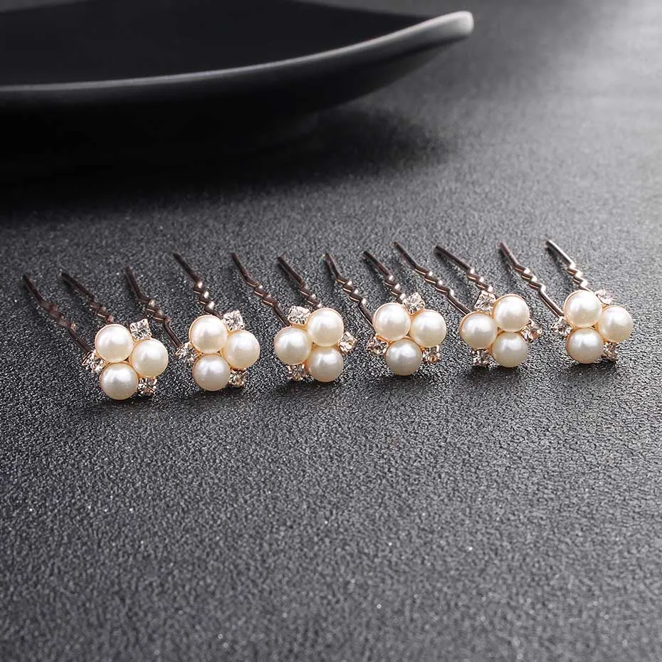 6Pcs HS-J3281-Gold QYY, модные жемчужные золотые свадебные аксессуары для волос, цветы, свадебные украшения для волос, заколки для волос, заколки с жемчугом для женщин, головные уборы - Окраска металла: 6Pcs HS-J3281-Gold