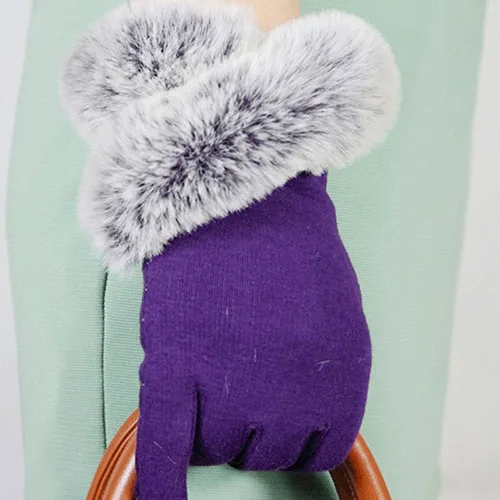 purple Теплые зимние женские короткие шерстяные перчатки с искусственным кроличьим мехом мягкие митенки, перчатки женские теплые перчатки для вождения - Цвет: purple