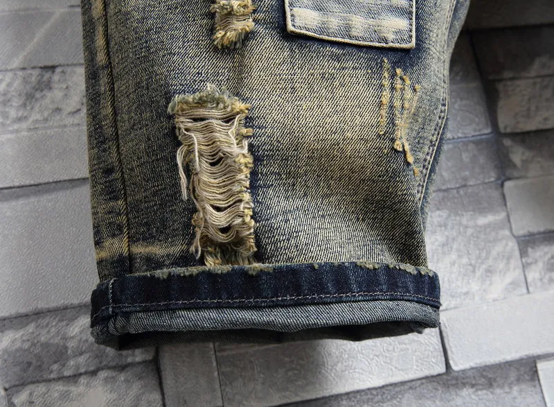 Мужские Винтажные рваные джинсы повседневные джинсовые шорты прямые байкерские