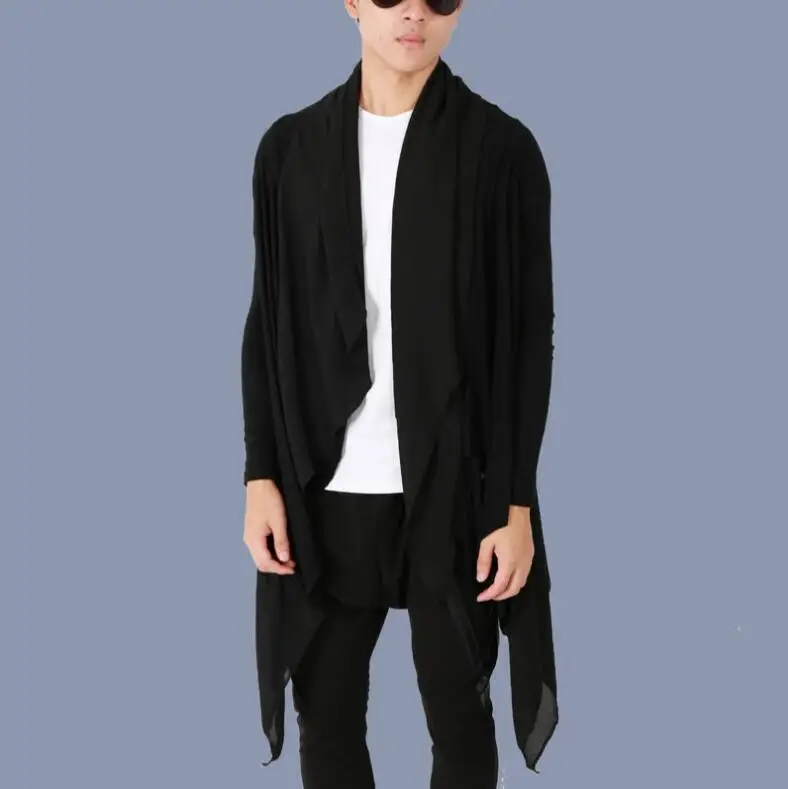 2018 New Men's clothing Hair Stylist GD Fashion personality Middle length Shawl Cloak Thin Vest cardigan Singer costumes | Мужская