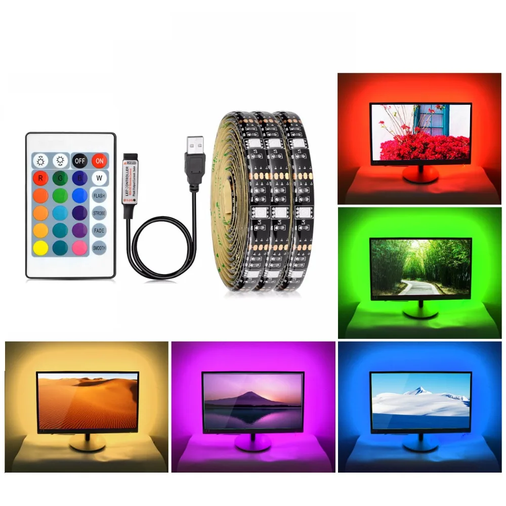 IP20 DC 5V RGB USB светодиодный полосы светильник 5050 SMD тира светодиодный USB bande светильник гирлянда Диодная лента Гибкая ТВ задняя светильник декора светильник