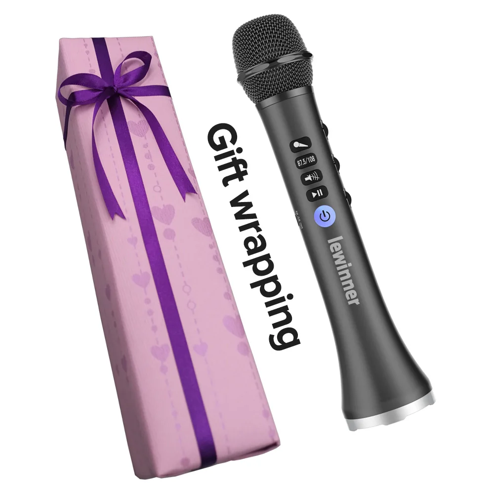 black with gift box Lewinner профессиональный микрофон для караоке беспроводной динамик портативный Bluetooth микрофон для телефона iphone ручной динамический микрофон - Цвет: black with gift box
