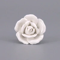 10PCS White Rose Flower Ceramic Door Knob Chest of Drawer Dresser Cupboard Door Ceramic Pull Handle