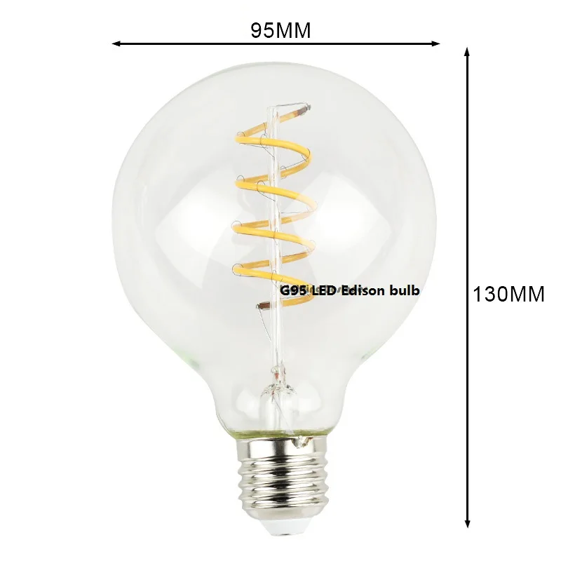 G95 спираль накаливания EDISON светодиодные лампы 4 Вт E27 Edison затемнения супер теплый