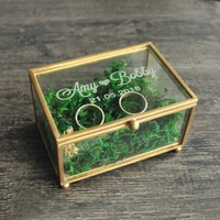 personalized ring box with glass custom name glass jewelry box geometric copper ring holder ring pillow