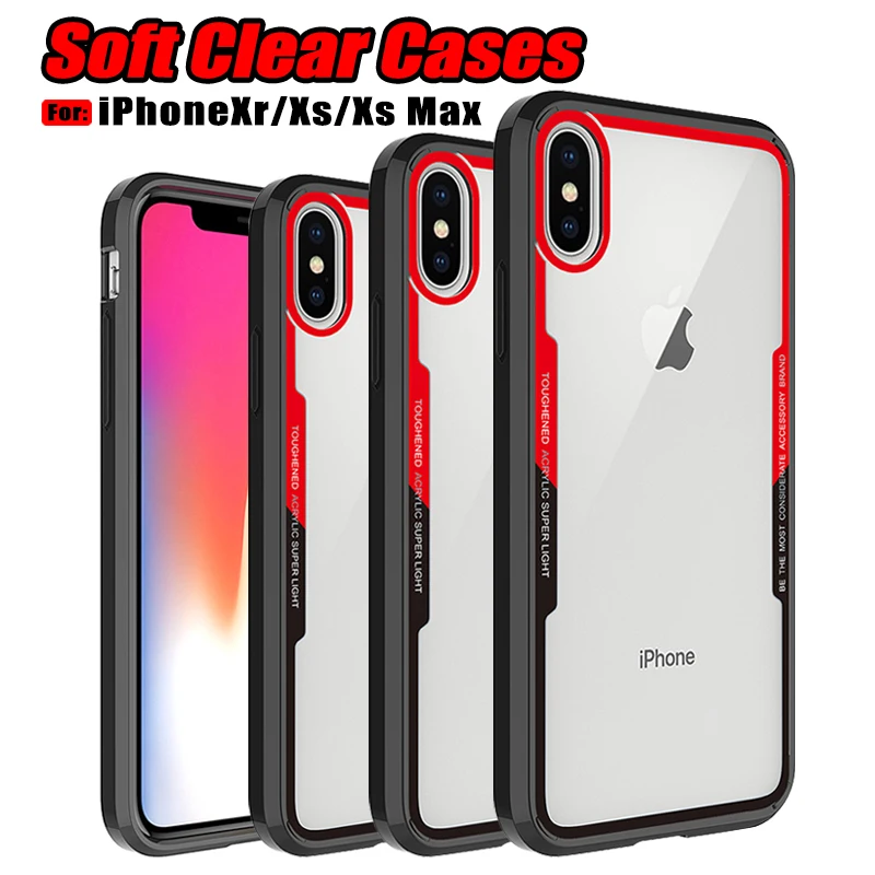 

Anti Shock Phone Case For iPhone 6 6s 7 8 Plus X XR Transparent Acrylic Back Soft TPU Edge Cover For iPhone XS Max