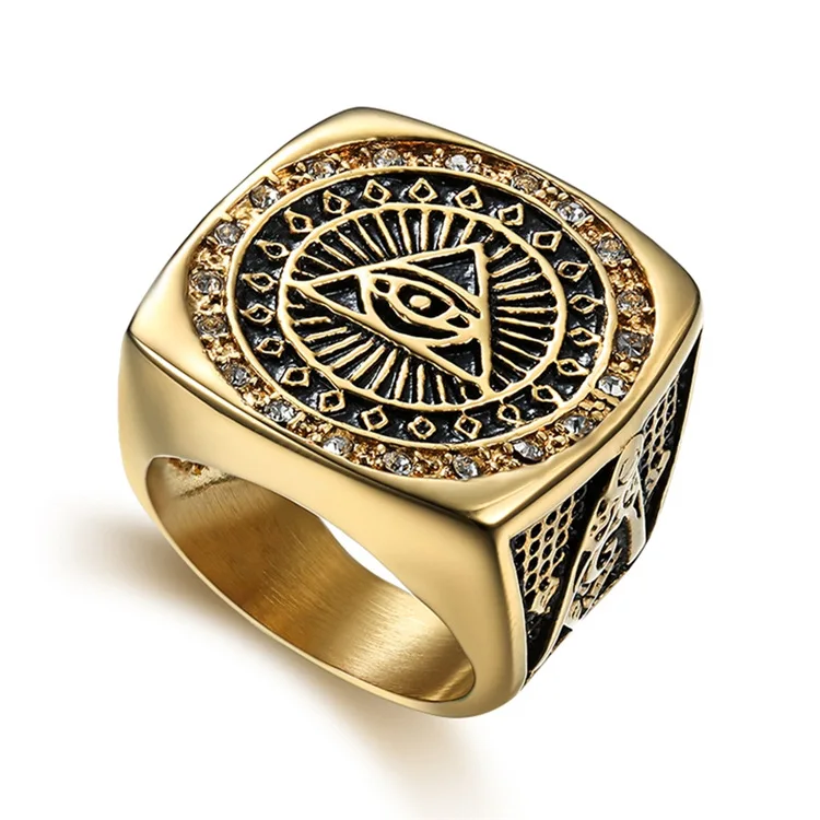 Кольцо в стиле хип хоп Rock Bling Ice Out Masonic Freemasonry с изображением Знака Доллара золотые