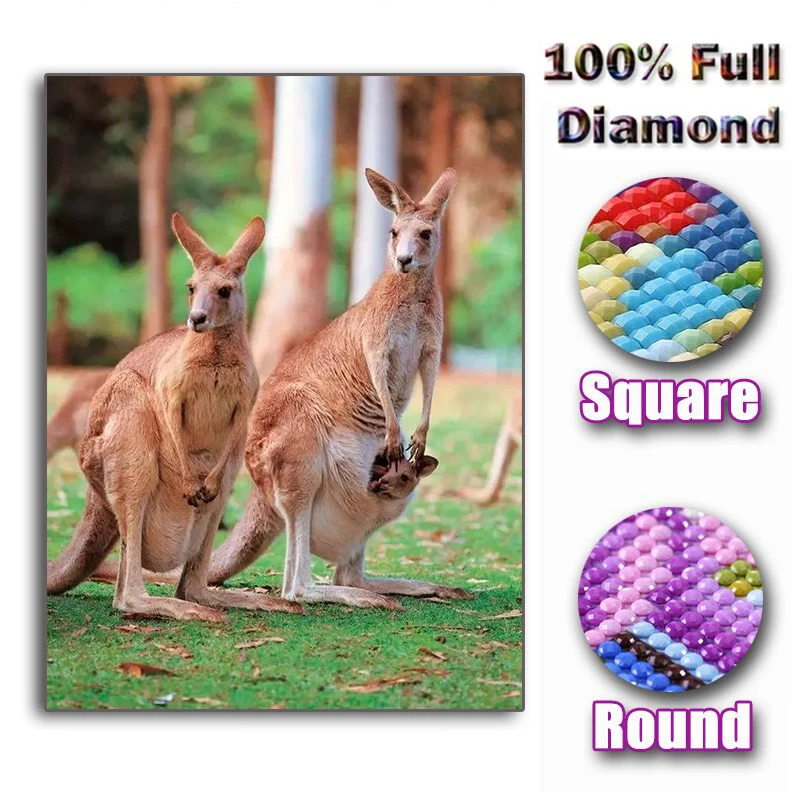 

5D алмазная живопись «сделай сам», полноразмерная/круглая вышивка «животное кенгуру», 3d-вышивка крестиком, мозаика, домашний декор
