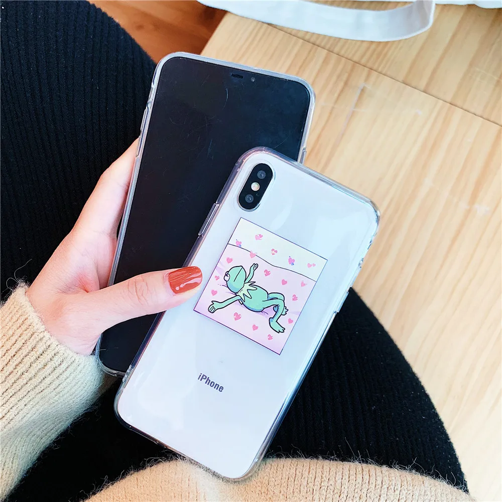 Прозрачный мягкий чехол для телефона IPhone X XS Max XR милый лягушка Модный 7 8 6 6s Plus