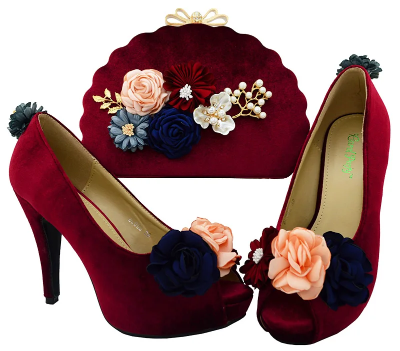 

Fuchsia Color African Shoes and Matching Bags Italian Ladies Italian Shoes and Bag Set Decorated with 3D Applique Party Shoe Bag