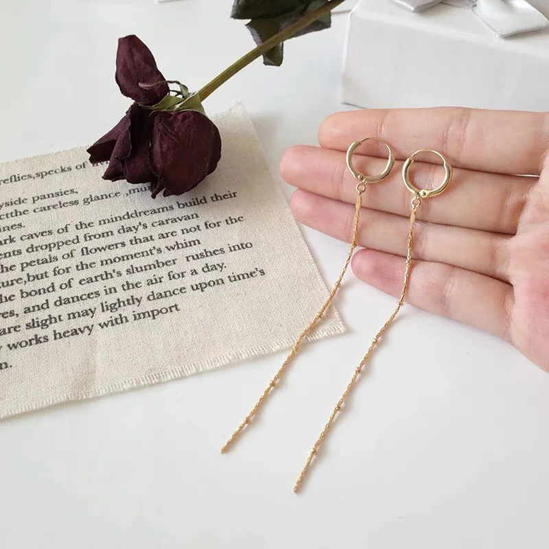 Длинные серьги-кольца с бусинами WTLTC в богемном стиле для женщин изящные тонкие