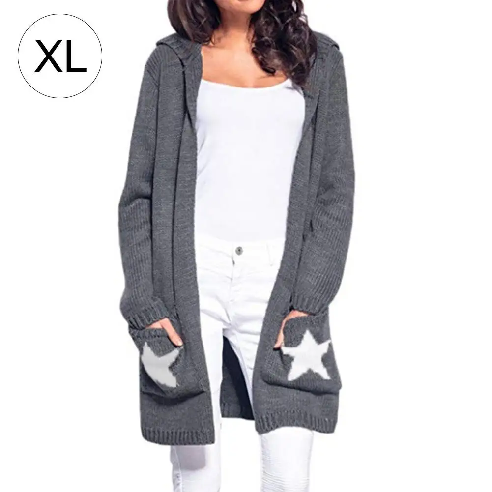 Women Wear Autumn Winter Sweater Chunky Front Open Long Sleeve Knitting Mid Hooded Cardigan Coat Casual Loose |