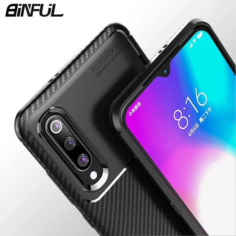 Чехол для Xiaomi Mi 9 Мягкий Силиконовый противоударный чехол из углеродного волокна