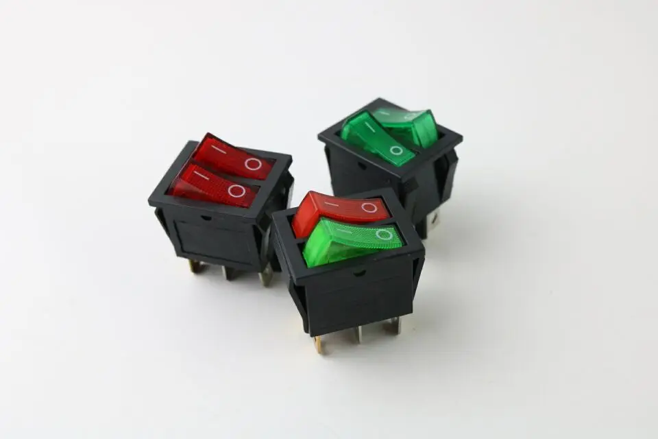 KCD2 двойной лодочный клавишный выключатель 6 Pin ВКЛ ВЫКЛ с зелеными красными