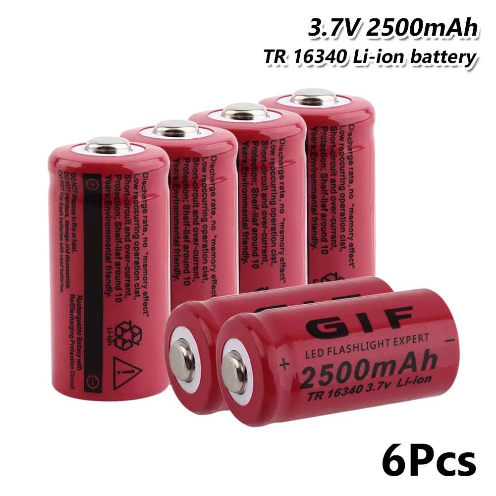 16340 2500mah 3,7 v литий-ионный аккумулятор Lipo для фонарь, электрический игрушечный фонарь светодиодный фонарик перезаряжаемый аккумулятор GIF 16340 - Цвет: 6 Pcs