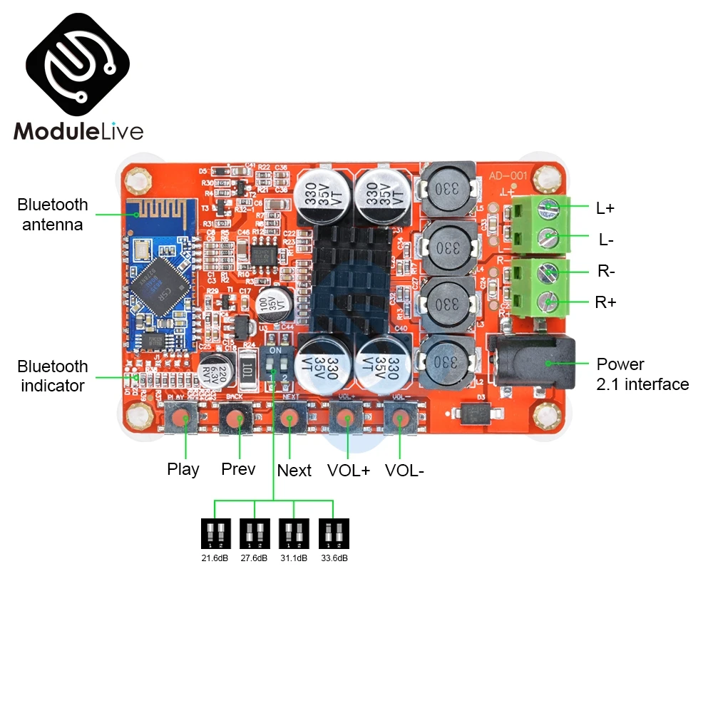 Новый 1 комплект TDA7492P Bluetooth 4 0 Плата усилителя мощности Модуль платы 2X50W красный