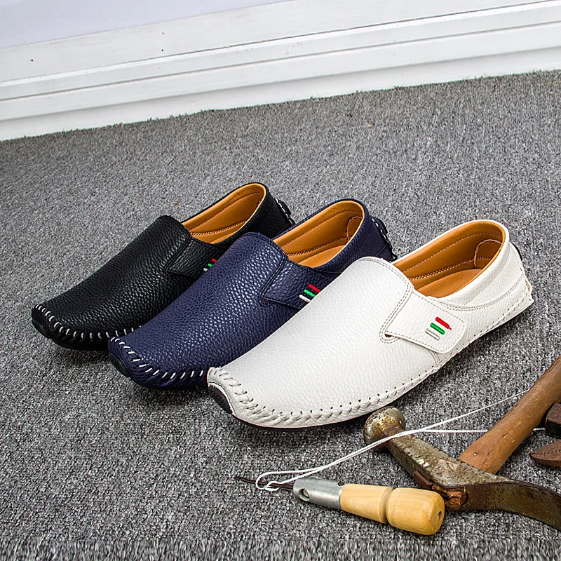 Hot Sale British Style Men Casual Shoes Soft Light Weight Leather Loafers Flats Plus Size Lazy Summer Outdoor | Обувь