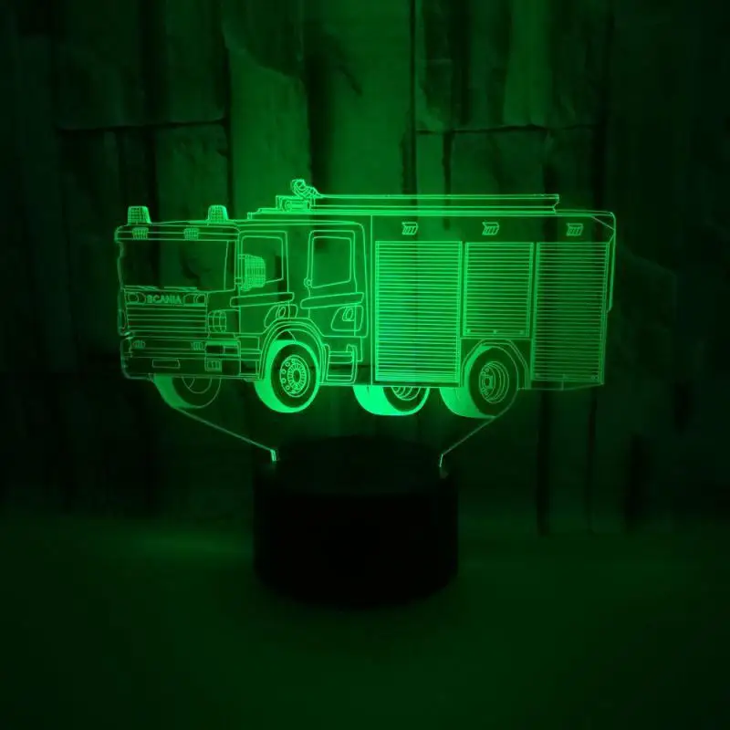 Пожарная машина 3d настольная лампа led ночник семь цветов сенсорный пульт