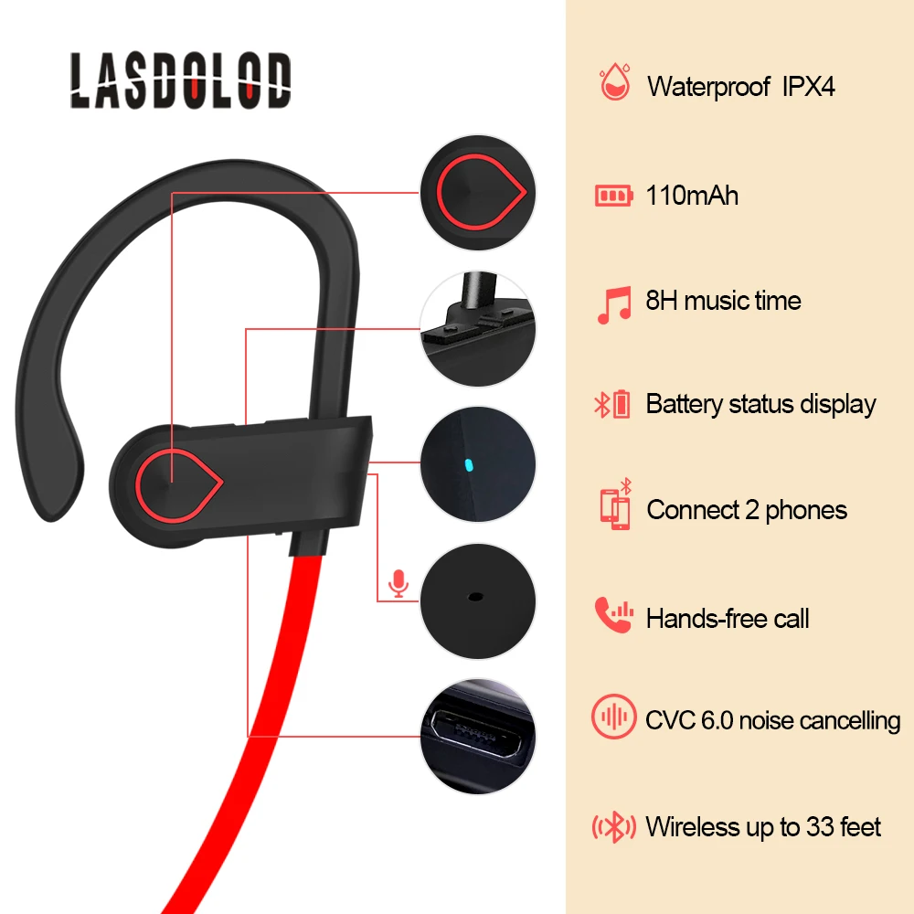 Lasdolod Беспроводные наушники с микрофоном для наушников bluetooth гарнитуры