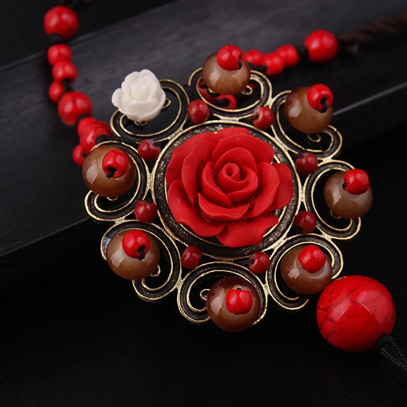 Ожерелье свитер с оплеткой из красных стеклянных камней новое модное этническое