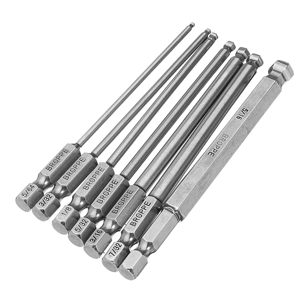 Broppe 7 шт. набор шаровые биты SAE 5/64-5/16 дюймов 100 мм Магнитная шаровая отвертка сверла 1/4 дюймов шестигранный хвостовик ручные инструменты