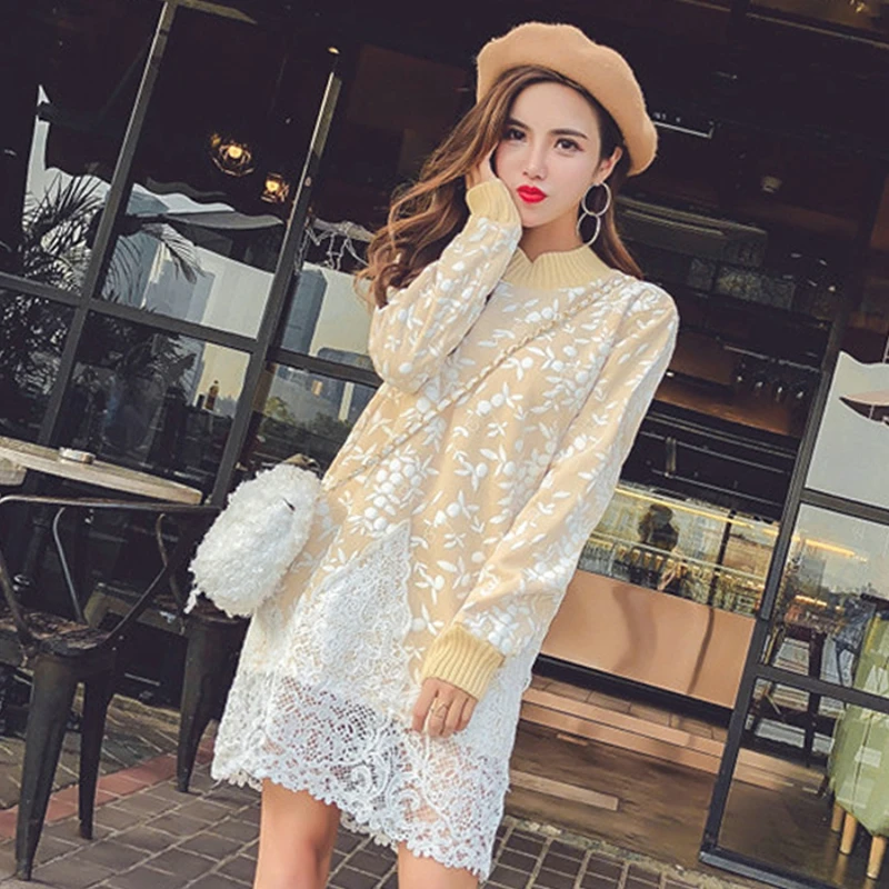 Fashion Loose Ladies Dresses High Quality Spring Lace Dress Women Autumn Vestidos Evening Party Girl Long Sleeve TTJ9101 | Женская