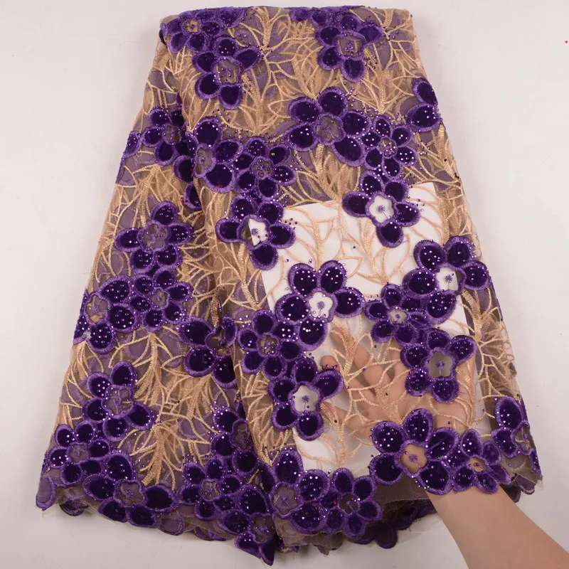 

Luxury African Velvet Lace Fabric With Stones For Party High Quality French Lace Fabric 2019 For Bridal Sewing Dress 1550B
