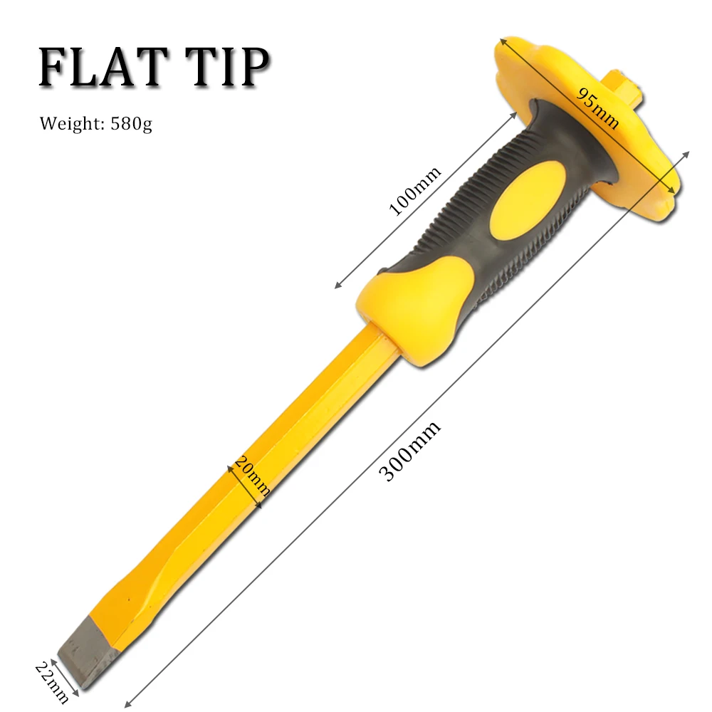 flat head 12-дюймовый Heavy Duty долото с защитой для рук, с плоской головкой, с круглым носком, с заклепками металла для каменной кладки резьба бетона кирпичной кладки инструменты - Тип лезвия: flat head