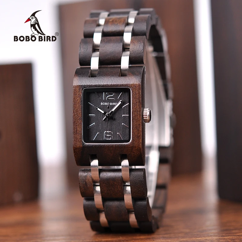 BOBO BIRD montre femme деревянные женские часы Топ Мода квадратный циферблат часы коллекция для дам нержавеющая сталь наручные часы S03