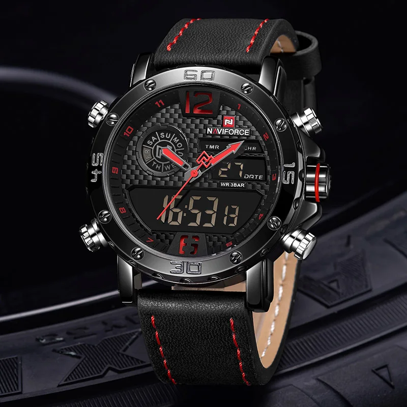NAVIFORCE спортивные часы светодио дный для мужчин водостойкие светодиодный