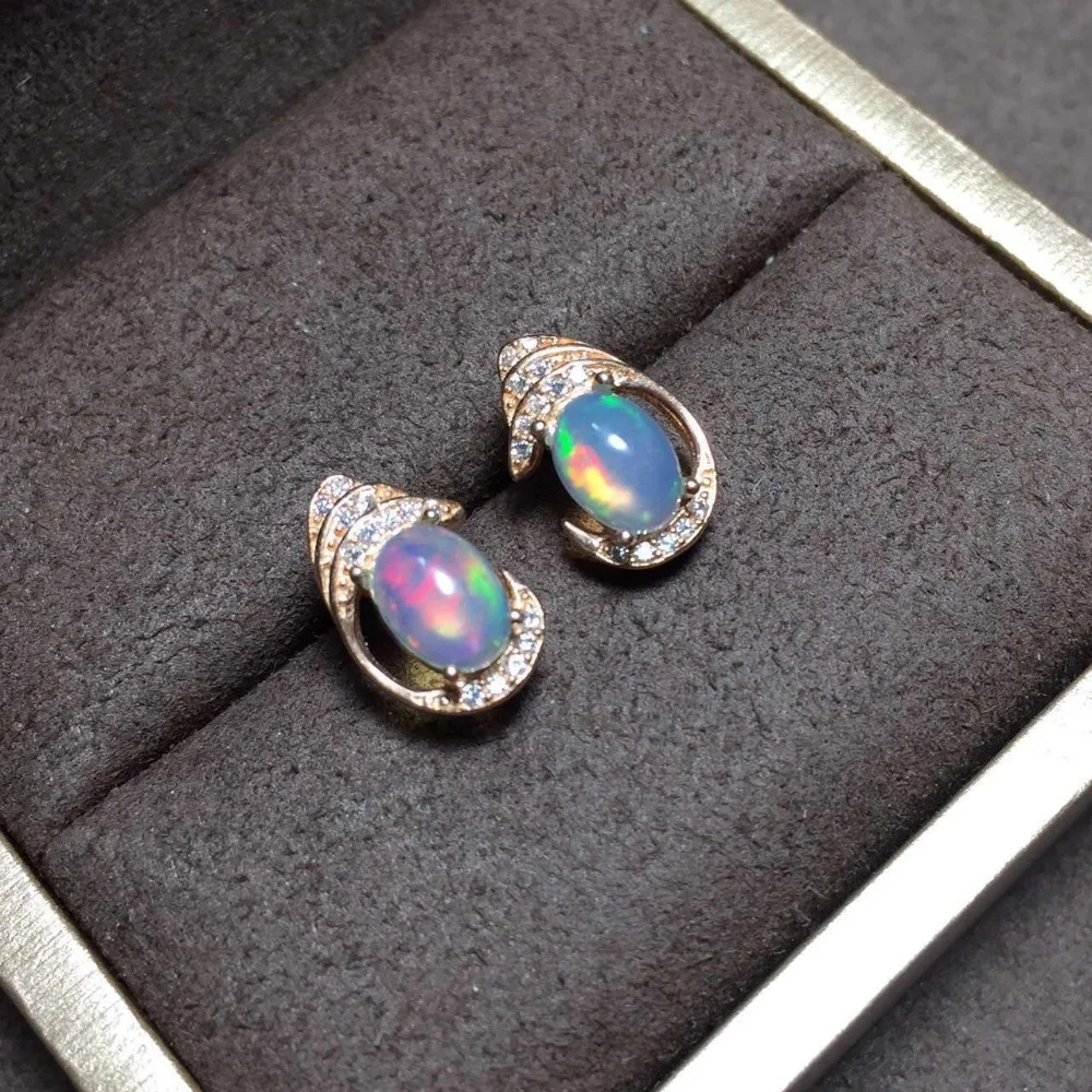Женские серьги гвоздики из серебра 925 пробы с натуральным опалом|stud earrings|jewelry