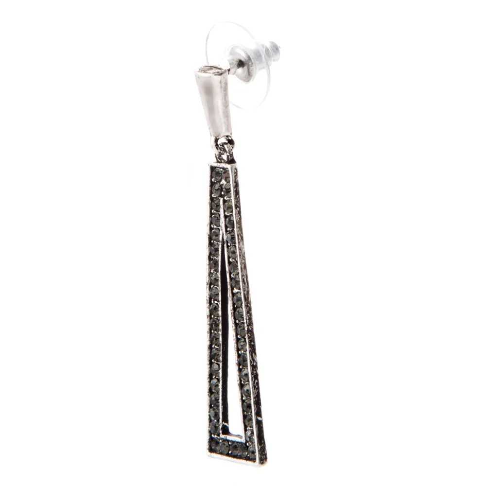 Fashion Anti-silver Plated Drop Earrings For Women Classic Wedding Jewelry Grey Crystal Inlaid Triangle Statement Aretes Mujer | Украшения