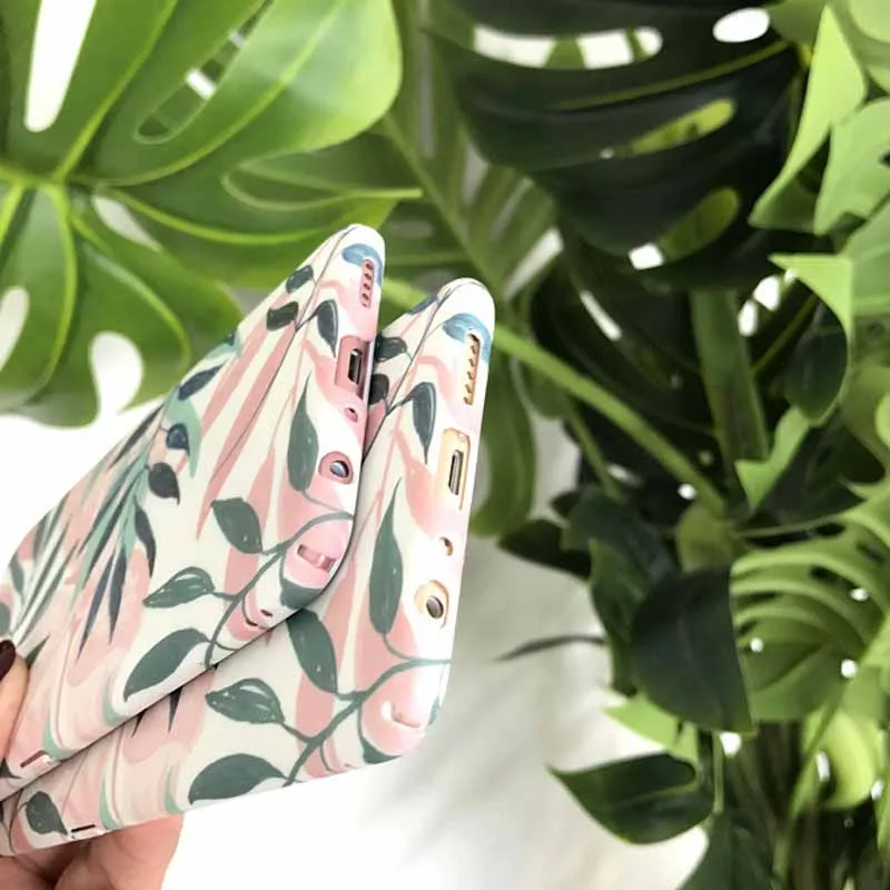 JIBAN Korean style fresh leaves Phone Case for oppor iphone R9 R9S 9Rplus R9Splus R11s R11splus OPPO A57 A59 A79 A83 Cover |