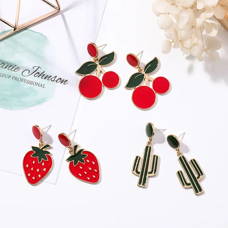 Yanglin Новая мода кактус клубника Cherry серьги фрукты и завод для Для женщин девочек