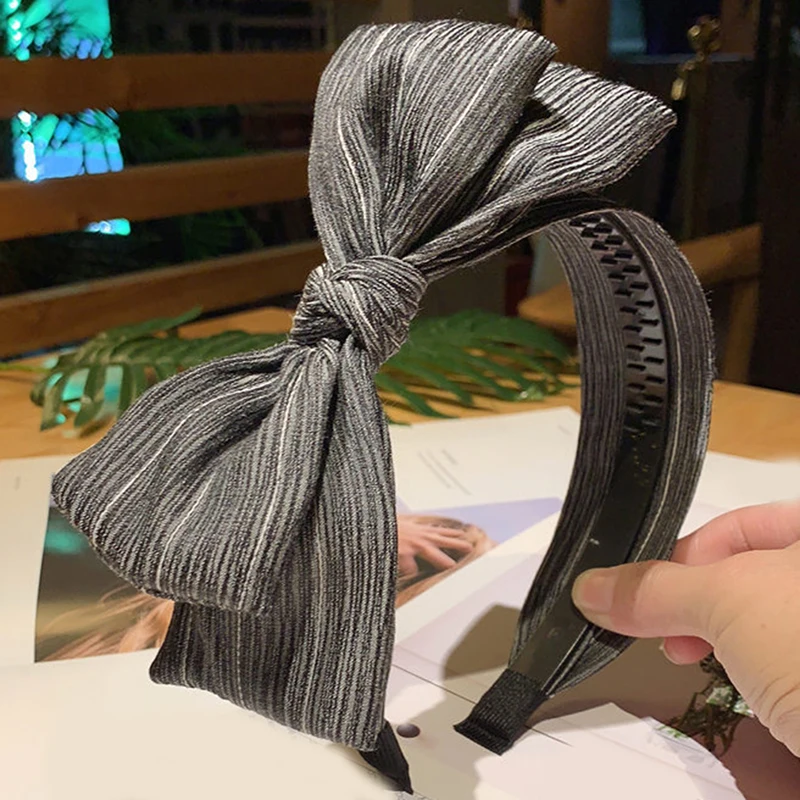 Женская простая тиара с широкими полями однотонный полосатый большой бант