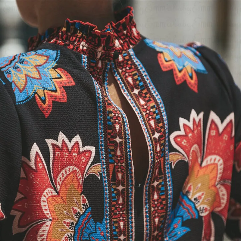 hirigin 2018 Women's vintage floral Printed blouse Lady Casual Loose Long Sleeve Blouses Shirt Tops fashoin women Blouse | Женская